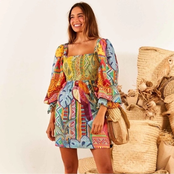 Farm Rio Summer Tapestry Square Neck Mini Dress Size M - Picture 1 of 7